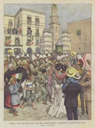 Die Ankunft der Truppen aus China in Neapel, die Soldaten gehen unter dem Jubel der Menge ins Quartier