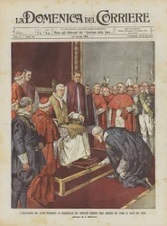 Die Erhebung des neuen Papstes, der Marschall des Konklaves Prinz Chigi wird als erster zum Fußkuss zugelassen
