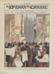 Der Eingang zur Galleria V. E. in Mailand, am Vorabend der allgemeinen Verwaltungswahlen (10. Dezember)