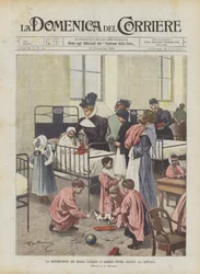 Die Verteilung der Weihnachtsgeschenke an arme kranke Kinder im Krankenhaus