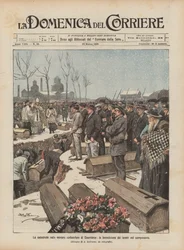 Die Katastrophe in den Kohleminen von Courrieres, die Segnung der Särge auf dem Friedhof