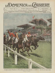 Das Galopprennen auf der Rennbahn von S. Siro in Mailand für den Ambrosiano-Preis von 100.000 Lire