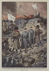 Die österreichische Festung Przemysl kapituliert nach 5 Monaten Kampf, Offiziere zum Hauptquartier gebracht