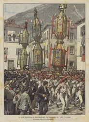 Die traditionellen und charakteristischen Feste, die Prozession der Kerzen in Gubbio