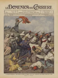 Die Kuriositäten des Krieges, arabische Frauen, die die Kämpfer mit Tüchern und Stimmen anfeuern