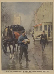 Glückliches Ende des Jahres, Kohlenhändler findet auf einer Straße in Paris eine Brieftasche mit anderthalb Millionen