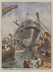 Der Kreuzer San Giorgio auf den Felsen bei der Spitze von Posillipo gestrandet