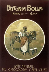 Mutter gibt ihrem Baby Kuhmilch zu trinken - Fattoria Bolla Werbeplakat (Plakat)