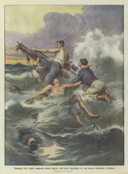 Schiffbruch eines spanischen Dampfers bei Porto, nur drei Seeleute der gesamten Besatzung konnten sich retten