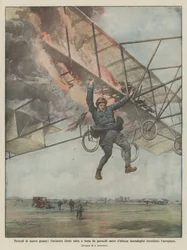 Gefahren neuer Art, Flieger Grote springt aus mehreren Metern Höhe auf den Boden, da ihm