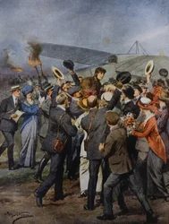 Rückkehr nach Turin des Fliegers Perrylon, nach einem Flug an einem Tag nach Rom, Italien, Illustration von Achille Beltrame aus La Domenica del Corriere, 15. Juni