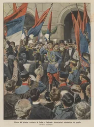 Rückkehr des Kronprinzen von Serbien nach Belgrad, begeisterte Demonstrationen des Volkes