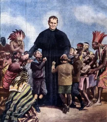 Heiliger Johannes Bosco. Giovanni Bosco, auch bekannt als Don Bosco, italienischer Priester. Illustration von Achille Beltrame