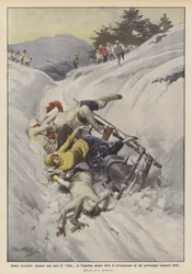 Wintersport, während eines Bobrennens in Engadin kippen einige Schlitten um