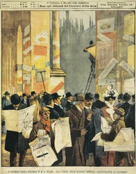 Der Eingang zur Galleria Vittorio Emanuele in Mailand, am Vorabend der allgemeinen Verwaltungswahl, von Achille Beltrame (1871-1945), aus La Domenica del Corriere