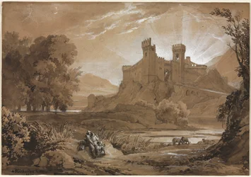 Landschaft mit Schloss und Hirten