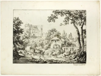 Landschaft mit Mühle und Schloss
