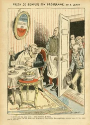 Illustration von Achille Lemot (1846-1909) in Le Pelerin, 23/07/05 - Wie man sein Programm erfüllt - Soziales, Elend, Gastronomie Koch, Sozialismus - Jaurès Jean, Abgeordneter, Homemans - Lebensmittelmetapher, Opposition/Assoziation