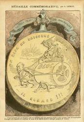 Illustration von Achille Lemot (1846-1909) in Le Pelerin, 26/02/05 - Gedenkmedaille - Antimasonismus Freimaurerei, Affäre des Fiches, Block der Linken - Combes Emile (1835-1921), Marianne - Kasserolle