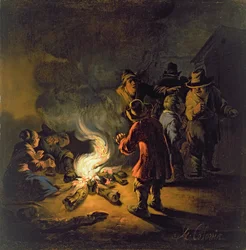 Bauern um ein Lagerfeuer