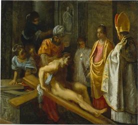 Der Frankfurter Altar der Kreuzerhöhung: Die Prüfung des Kreuzes (Mitte rechts)