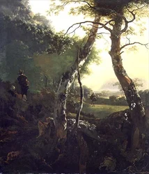 Eine italienische bewaldete Landschaft mit Figuren und Vieh