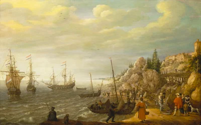 Niederländische Schiffe vor einer befestigten skandinavischen Stadt vor Anker