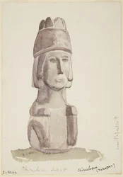 2 Fuß hohe Steinstatue eines menschlichen Kopfes aus Chicualoque, in der Nähe von Papantla