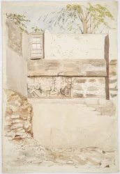 Ein Steinrelief in einer Hauswand aus Izamal, Yucatan, Mexiko