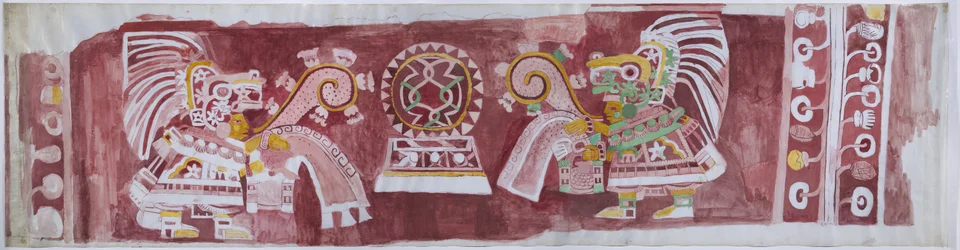 Kopie eines Wandgemäldes aus der Casa de Barrios in Teopancaxco, Teotihuacan, Bundesstaat Mexiko