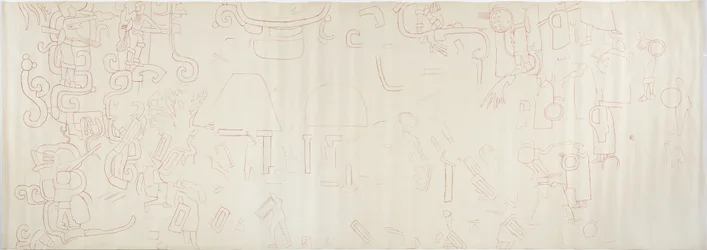 Gemälde von der Nordwand, Oberer Tempel der Jaguare, Chichen Itza, Mexiko, Mittelteil