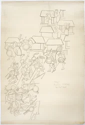 Abzeichnung eines Wandgemäldes von der Westwand, Oberer Tempel der Jaguare, Chichen Itza, Mexiko