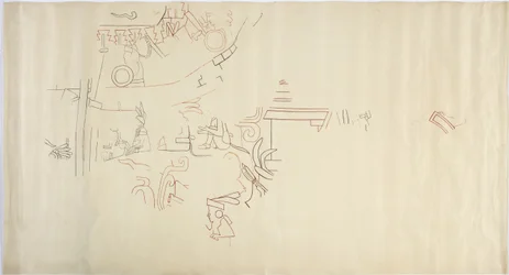 Abzeichnung eines Wandgemäldes aus Casa de Monjas, Chichen Itza, Mexiko, Gewölbe in großer Kammer