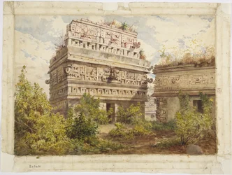 Ruinen von Chichen Itza, Yucatan, Mexiko, zeigt die Westfassade der Iglesia