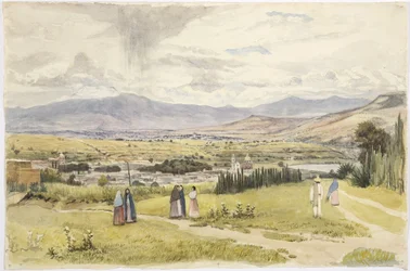Blick auf Tlaxcala und Ixtaccihuatl in Mexiko