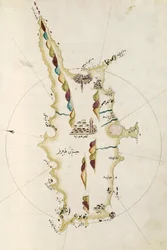 Karte der Insel Zypern, Illustration aus dem Portolano-Atlas von Admiral Piri Reis
