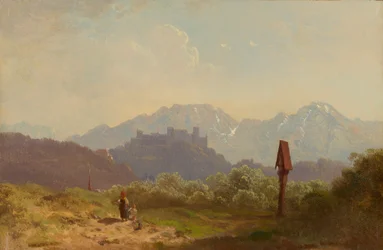 Partie bei Salzburg mit Blick auf die Festung Hohensalzburg und den dahinter aufragenden Untersberg