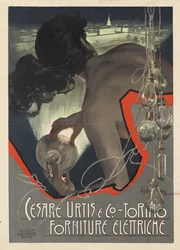 Werbeplakat für den italienischen Beleuchtungsanbieter Cesare Urtis & Co. aus Turin, 1889