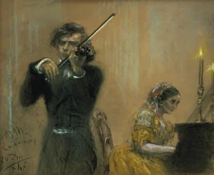 Clara Schumann (1819-96) und Joseph Joachim im Konzert