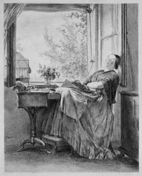 Die schlafende Näherin am Fenster (Menzels Schwester Emilie)