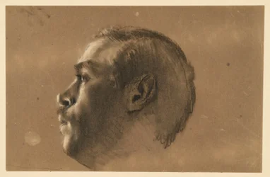 Männlicher Kopf im Profil nach links. Modellstudie zu „Friedrich und die Seinen bei Hochkirch“