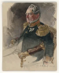 Oberregierungsrat Knerk, Brustbild nach links, Dreiviertelprofil, mit Bezeichnung des Dargestellten, Porträtstudie zum Gemälde „Die Krönung Wilhelms I. in Königsberg“