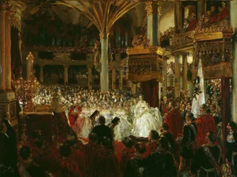 Die Krönung Wilhelms I. zum König von Preußen im Königsberger Schloss im Jahr 1861, 1861.