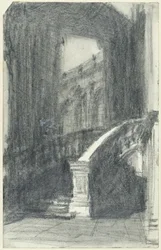 Treppe im Stadtpavillon des Zwingers in Dresden bei Nacht