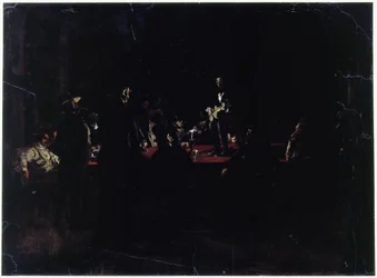 Zecher um einen großen Tisch und ein Sänger