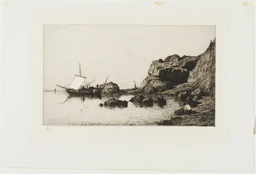 Fischerboot in der Nähe der Klippen von Collioure