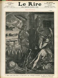 Illustration von Adolphe dit Willette (1857-1926) für das Cover von Le Lire, 06/06/14 - „Ach, großer Albrecht Dürer, du hast vorausgesagt, dass Deutschland ein Land der dunklen Barbaren werden würde!“ - Melancholie - Krieg, Deutschland Preußen - Dürer