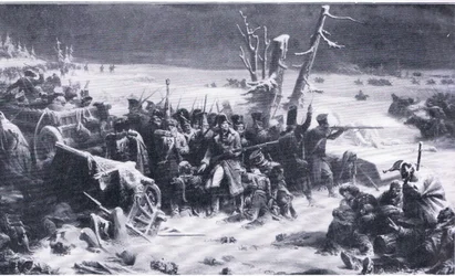 Marschall Ney unterstützt die Nachhut während des Rückzugs aus Moskau, Illustration aus Landmarks in European History, veröffentlicht von Gresham Publishing Co, ca. 1920 (Lithografie)