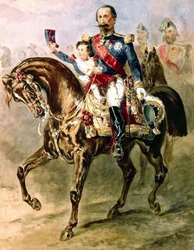 Napoleon III. mit seinem Sohn Louis Napoleon zu Pferd