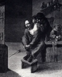 Die chirurgische Operation. Gravur nach einem Gemälde von Adrien Brauwer (gestorben 1608) 17. Jahrhundert
